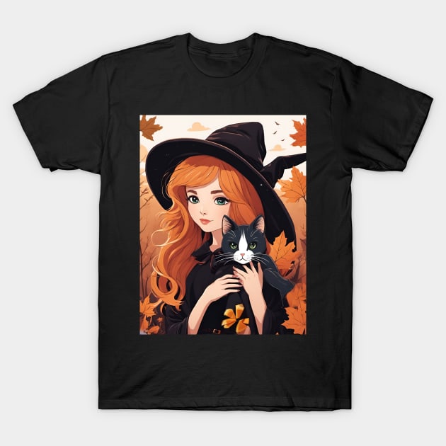 Witch with a cat T-Shirt by FineArtworld7